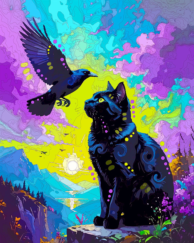 The Black Cat Raven Encounter Mini Print (Ltd. Edition) (091825)