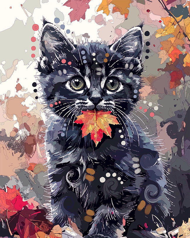 The First Fall Leaf Kitten Mini Print (Ltd. Edition) (090226)