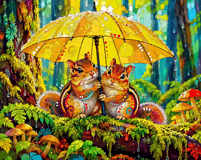 The Mossy Forest Umbrella Chipmunks Mini Print (Ltd. Edition) (102826)