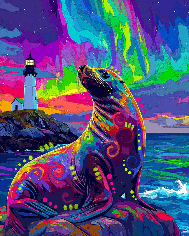 The Northern Lights Lighthouse Seal Mini Print (Ltd. Edition) (030526)