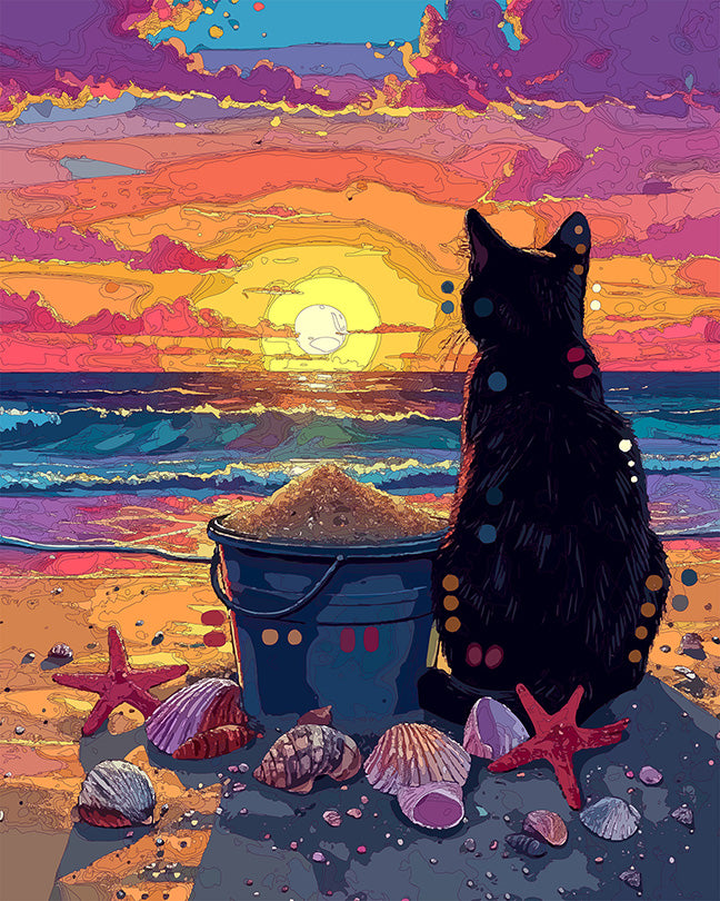 The Sand Bucket Sunset Cat Mini Print (Ltd. Edition) (072926)