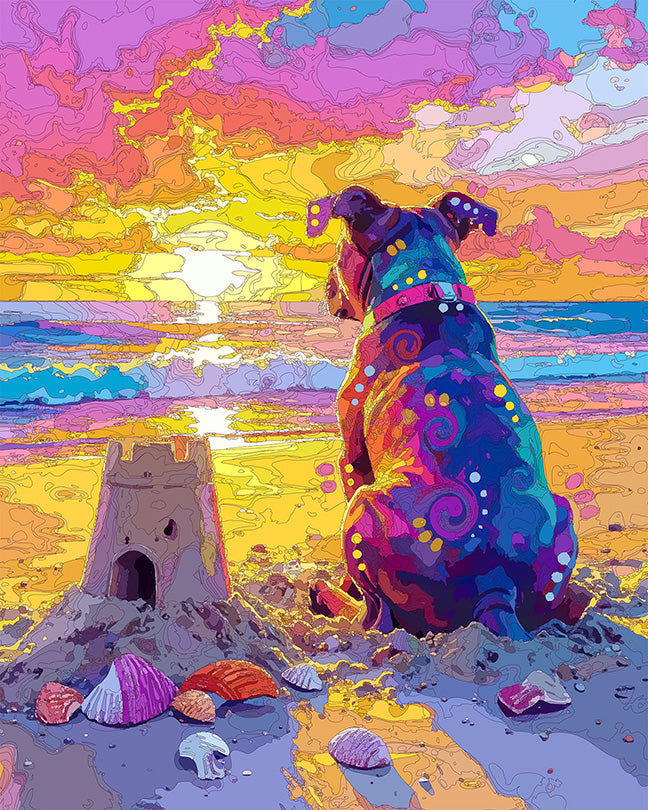 The Sandcastle At Sunset Pittie Mini Print (Ltd. Edition) (073026)