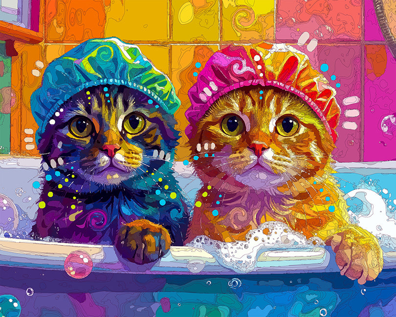 The Shower Cap Cats Mini Print (Ltd. Edition) (051326)