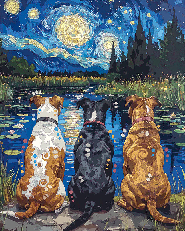 The Starry Lily Pond Pitties Mini Print (Ltd. Edition) (072826)