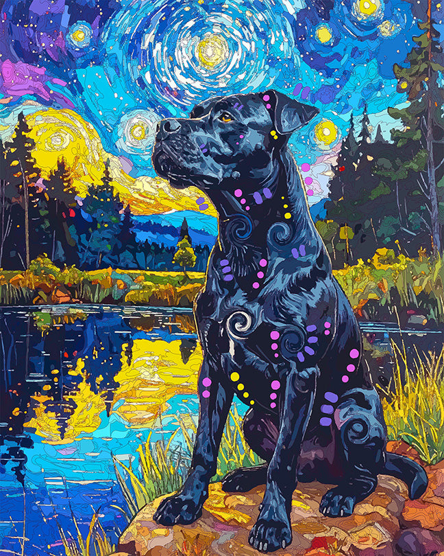 The Starry Reflection Black Pittie Mini Print (Ltd. Edition) (081326)
