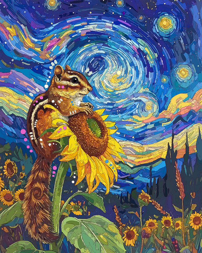 The Starry Sunflower Chipmunk Mini Print (Ltd. Edition) (060926)