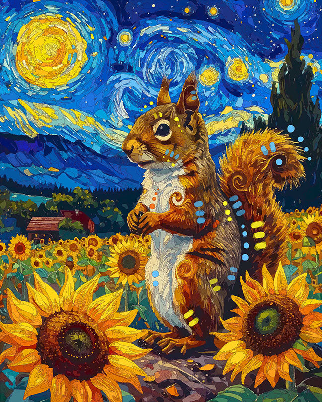 The Starry Sunflower Squirrel Mini Print (Ltd. Edition) (031826)