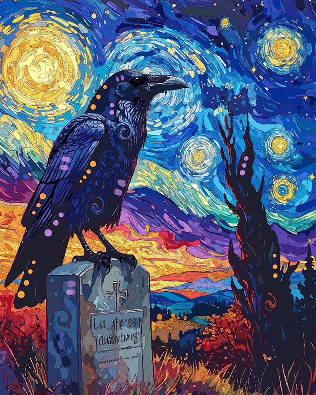 The Starry Tombstone Raven Mini Print (Ltd. Edition) (060826)