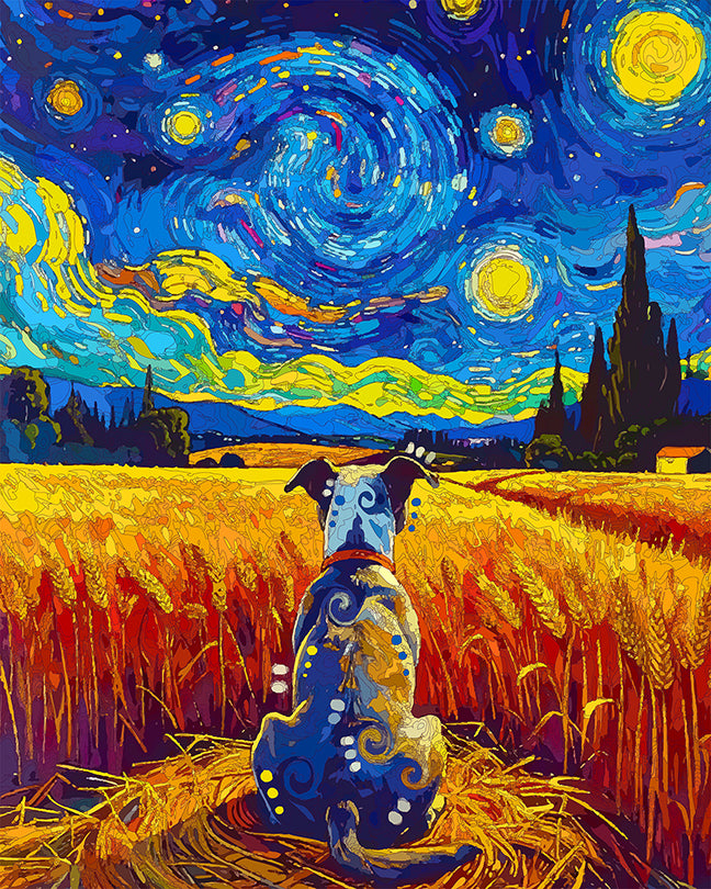 The Starry Wheatfield Pittie Mini Print (Ltd. Edition) (062326)