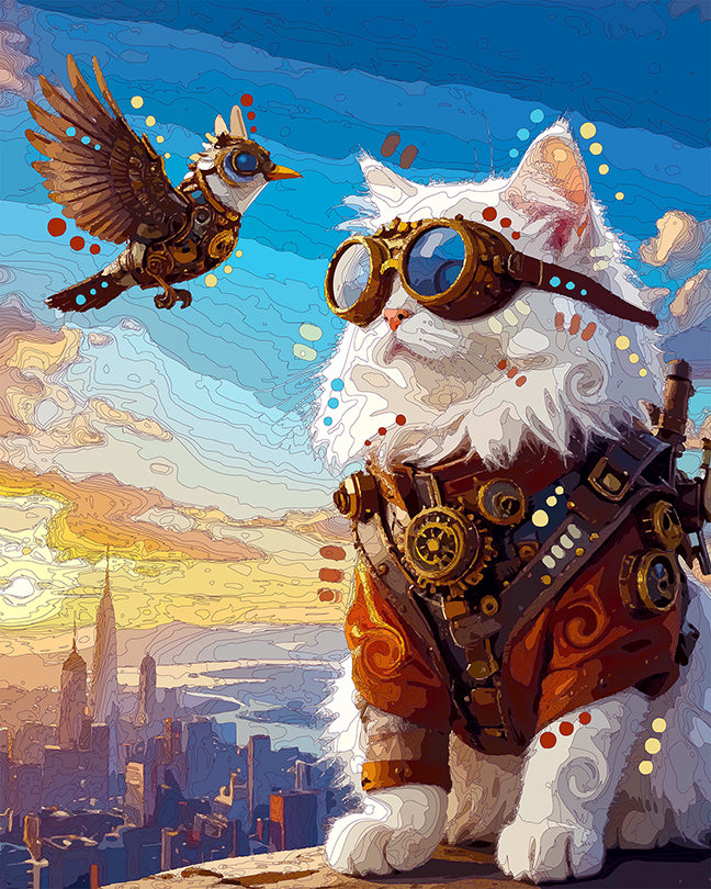 The Steampunk City Bird And Kittie Mini Print (Ltd. Edition) (042326)