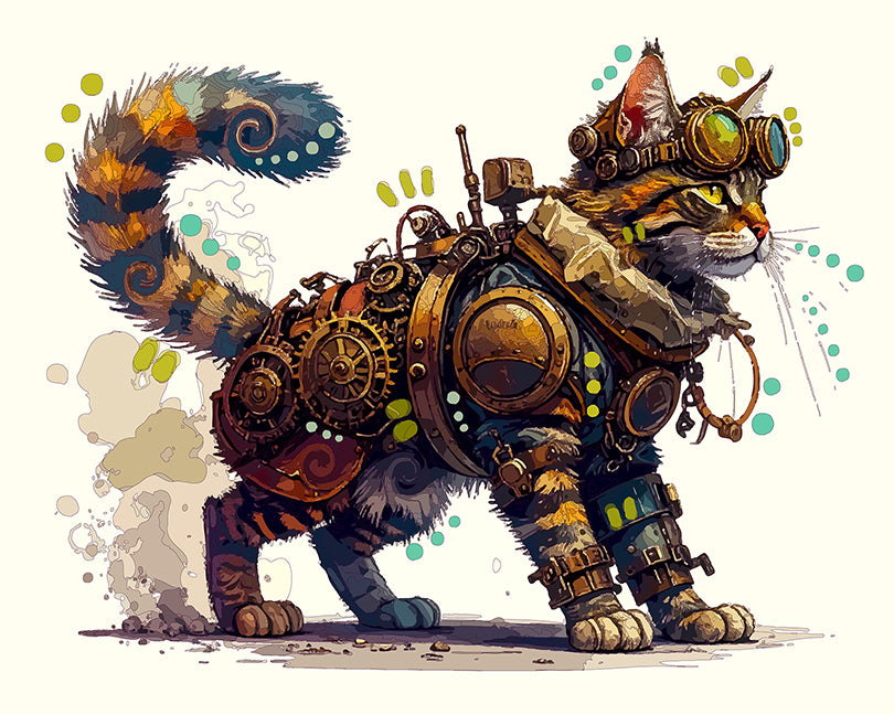 The Steampunk Traveler Cat Mini Print (Ltd. Edition) (060826)