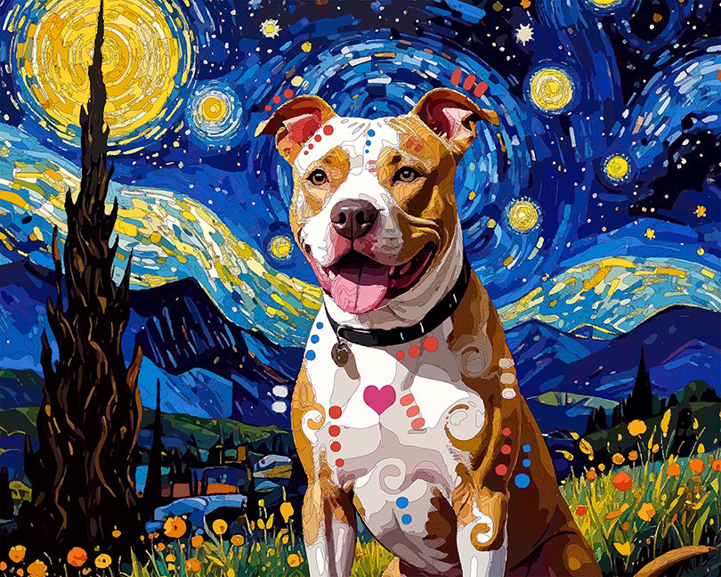 The Throwback Heartfelt Starry Night Pittie Mini Print (Ltd. Edition) (062926)