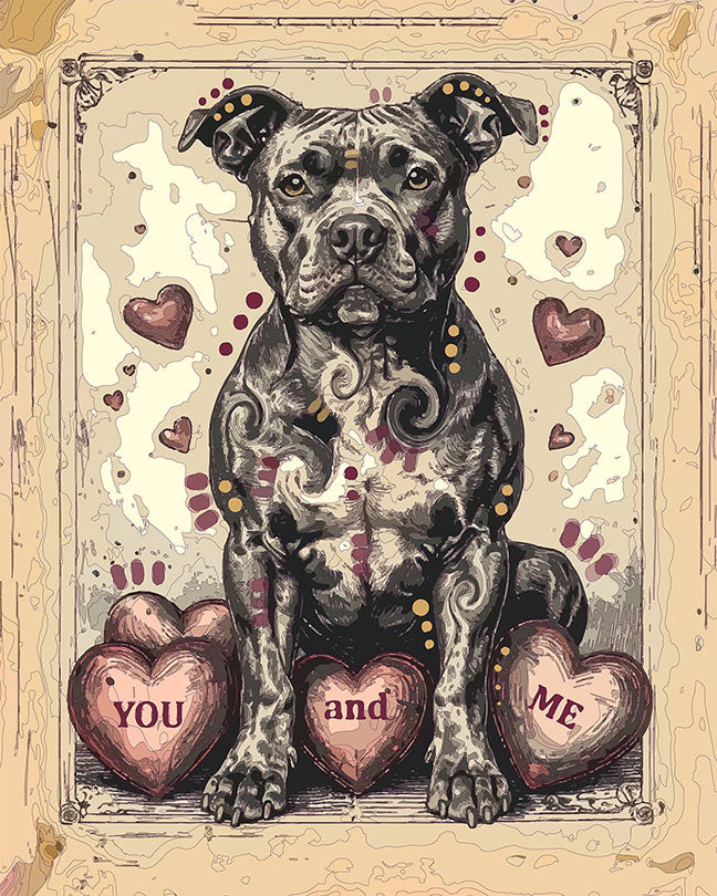 The Vintage Love Hearts Pittie Mini Print (Ltd. Edition) (021626)