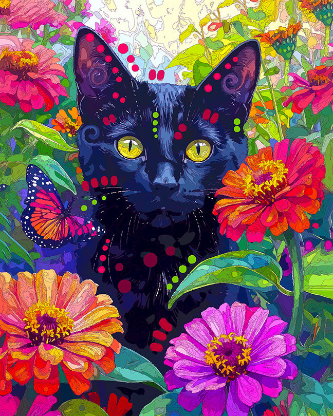 The Zinnia Garden Black Cat Mini Print (Ltd. Edition) (072826)