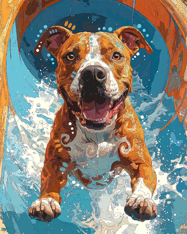 The Amused Waterslide Pittie Mini Print (Ltd. Edition) (011626)