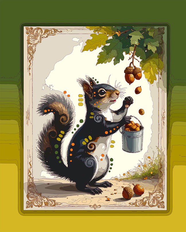 The Black Squirrel Acorn Collector Mini Print (Ltd. Edition) (070926)