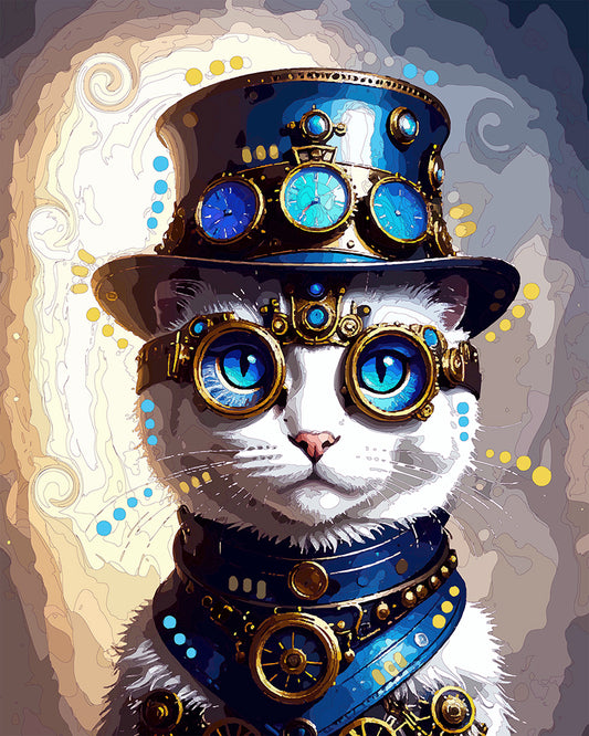 The Blue Eye Steampunk Cat Mini Print (Ltd. Edition) (071725)