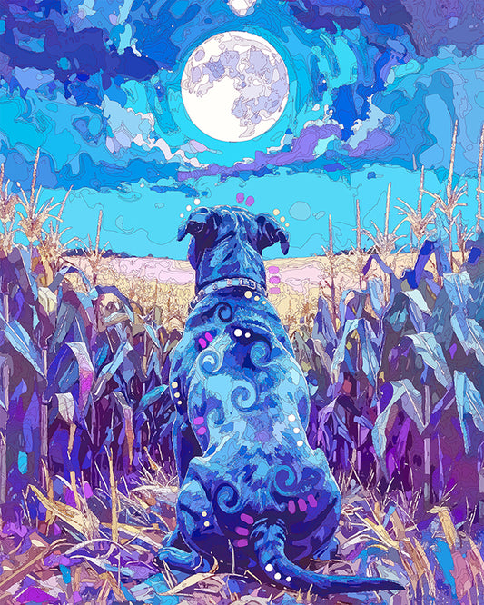 The Blue Harvest Moon Pittie Mini Print (Ltd. Edition) (100725)