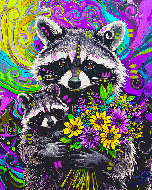 The Bushel Of Blooms Raccoons Mini Print (Ltd. Edition) (092625)