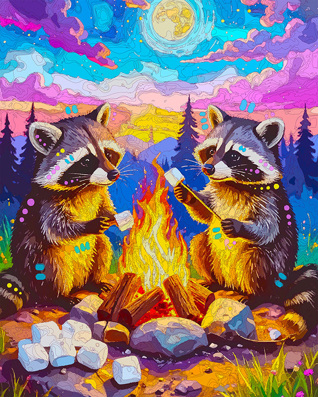 The Campfire Raccoons Mini Print (Ltd. Edition) (090225)