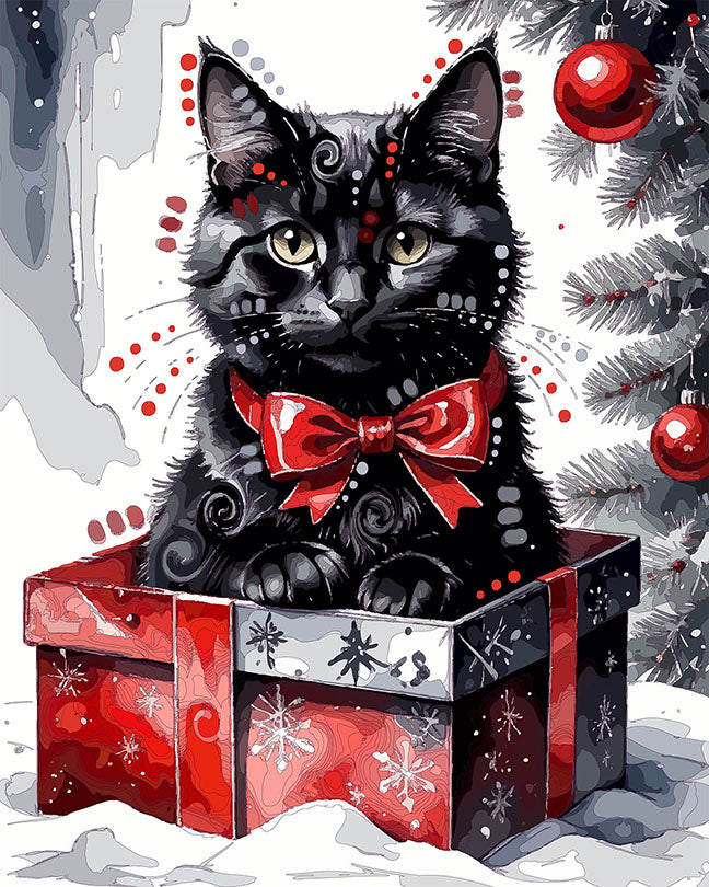 The Christmas Ribbon Cat Mini Print (Ltd. Edition) (121225)