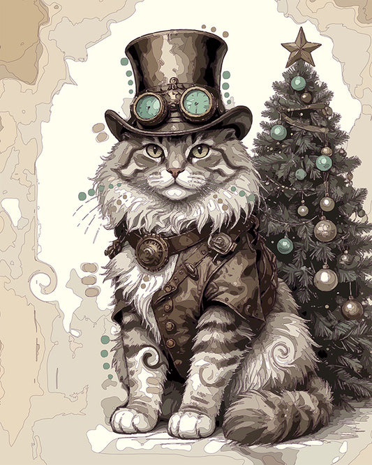 The Christmas Steampunk Longhair Cat Mini Print (Ltd. Edition) (112625)