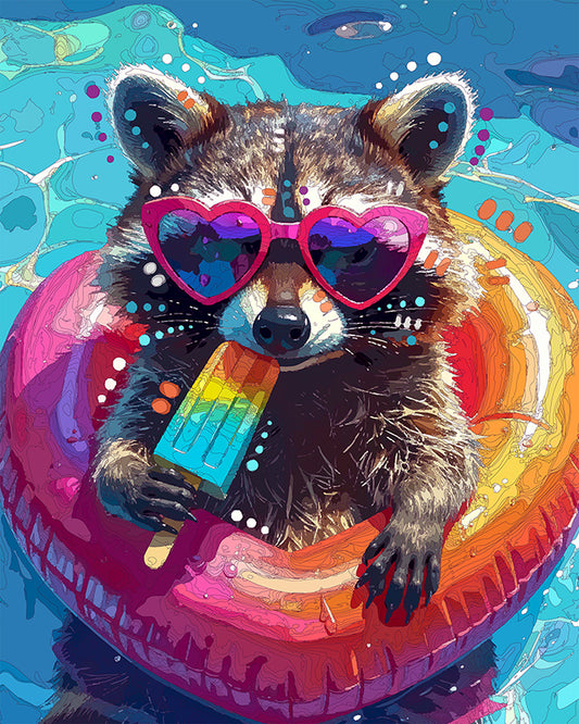 The Cool Down Pool Raccoon Mini Print (Ltd. Edition) (052026)