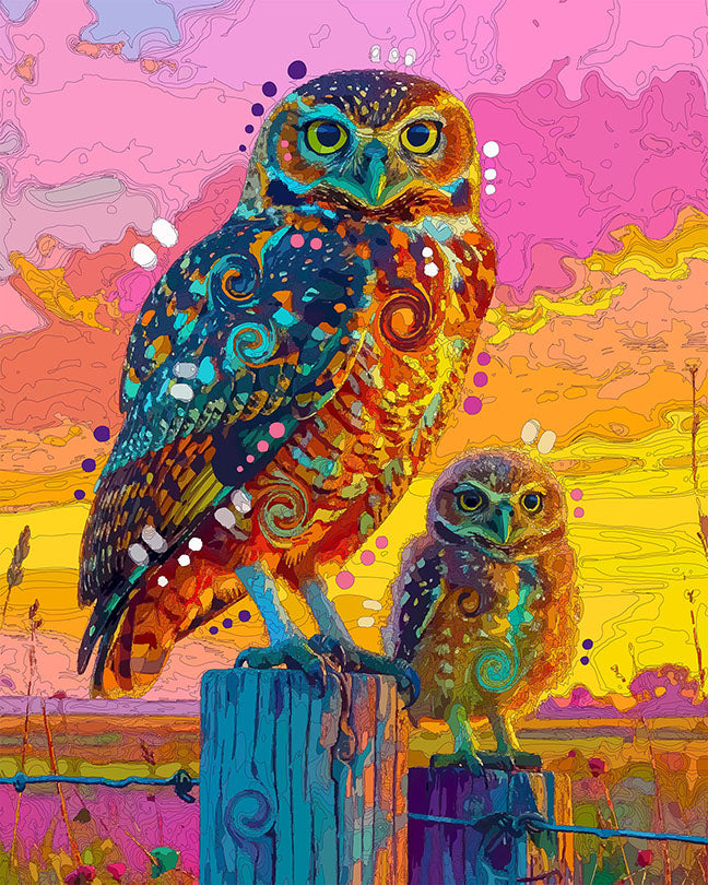 The Dawn Burrowing Owls Mini Print (Ltd. Edition) (081126)