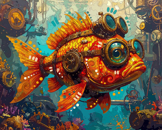 The Deep Sea Steampunk Goldfish Mini Print (Ltd. Edition) (041626)