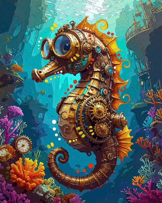 The Deep Steampunk Sea Horse Mini Print (Ltd. Edition) (042826)