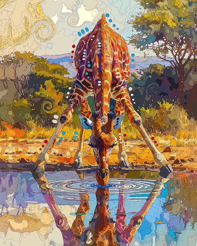 The Drinking Reflection Giraffe Mini Print (Ltd. Edition) (080426)