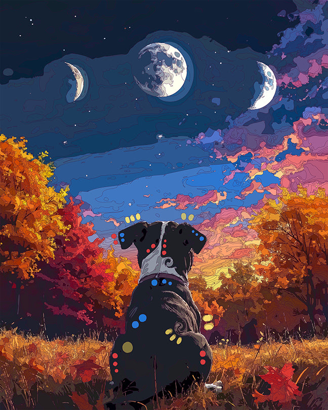 The Fall Moon Phase Pittie Mini Print (Ltd. Edition) (090926)