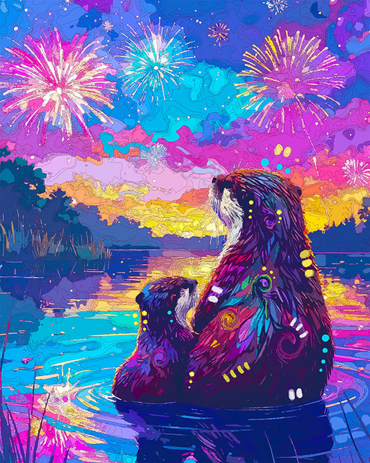 The Fireworks Otters Mini Print (Ltd. Edition) (060426)