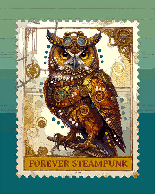The Forever Steampunk Perched Owl Stamp Mini Print (Ltd. Edition) (050826)