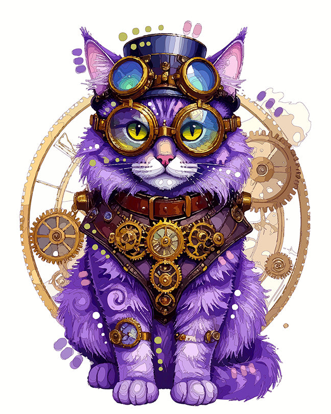 The Gear Steampunk Purple Cat Mini Print (Ltd. Edition) (051426)
