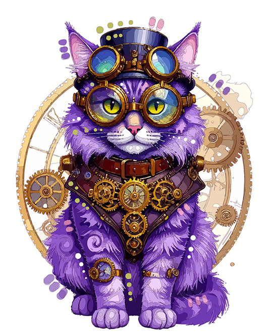 The Gear Steampunk Purple Cat Mini Print (Ltd. Edition) (051426)