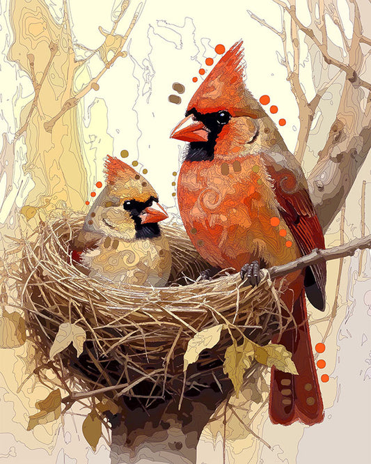The Gold Nested Cardinals Mini Print (Ltd. Edition) (040726)