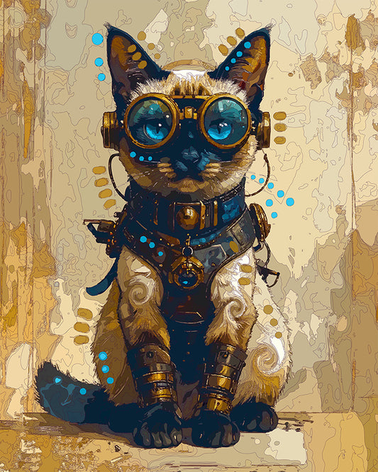 The Golden Steampunk Siamese Mini Print (Ltd. Edition) (042126)