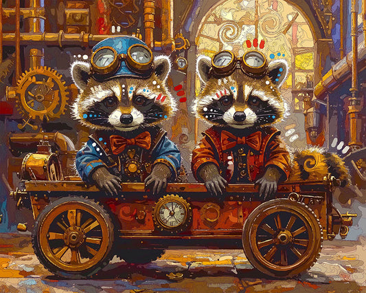 The Industrial Steampunk Raccoons Mini Print (Ltd. Edition) (041526)