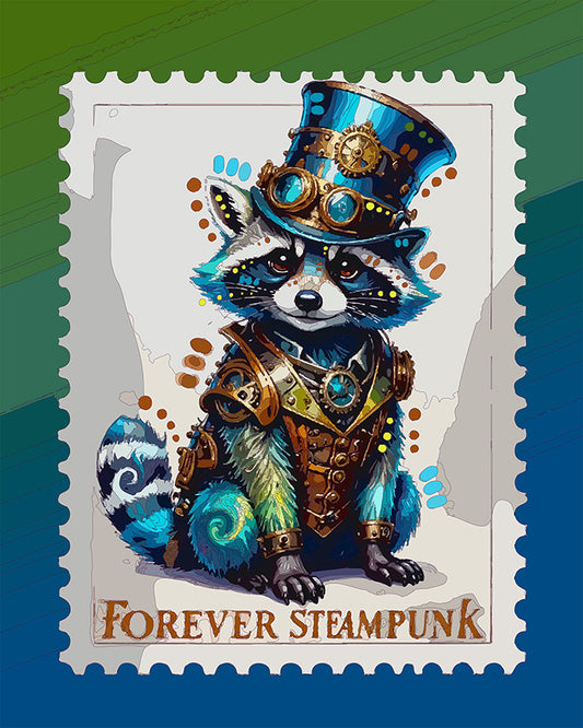 The Inspired Steampunk Raccoon Stamp Mini Print (Ltd. Edition) (051326)