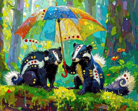The Little Umbrella Skunks Mini Print (Ltd. Edition) (030526)