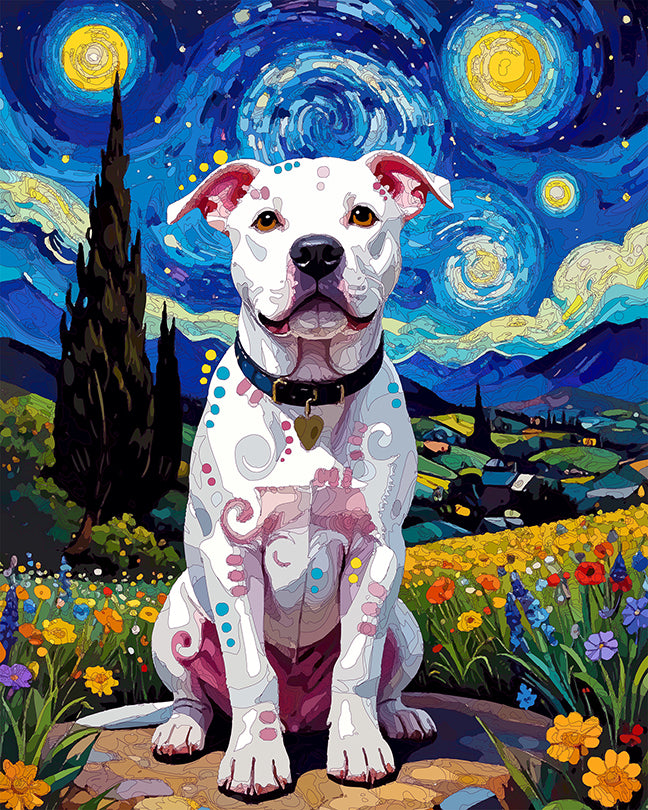 The Little White Starry Pittie Mini Print (Ltd. Edition) (110725)