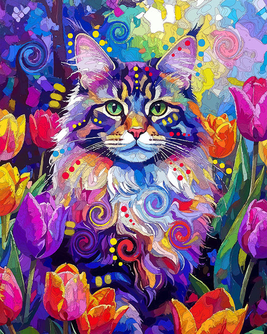 The Maine Coon Tulip Garden Mini Print (Ltd. Edition) (050526)