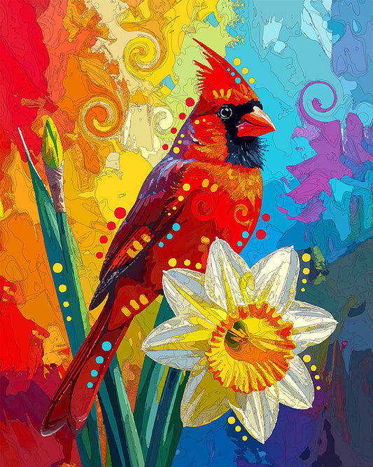 The March Daffodil Cardinal Mini Print (Ltd. Edition) (031726)