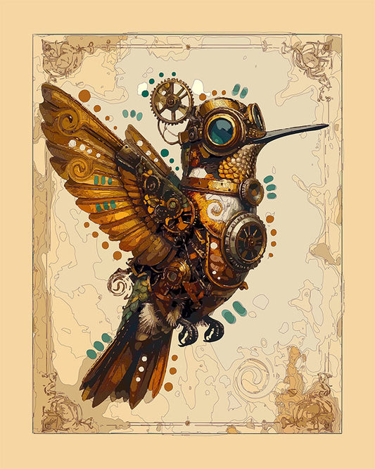 The Mechanical Steampunk Hummingbird Mini Print (Ltd. Edition) (040826)