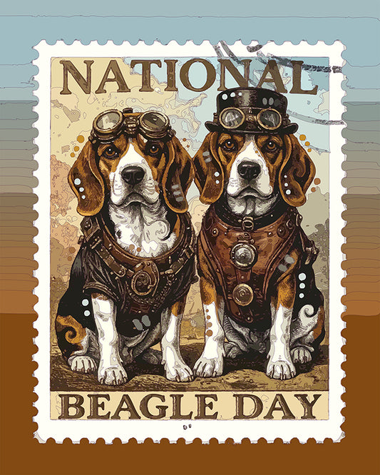 The National Beagle Day Steampunk Stamp Mini Print (Ltd. Edition) (042226)