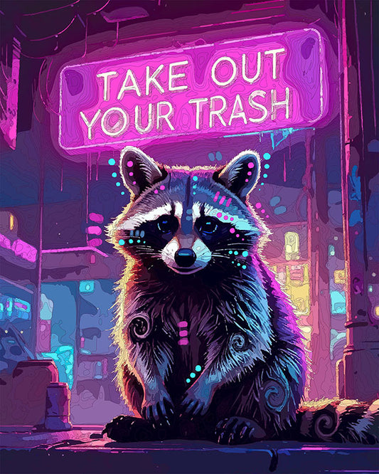 The Neon Trash Sign Raccoon Mini Print (Ltd. Edition) (041526)