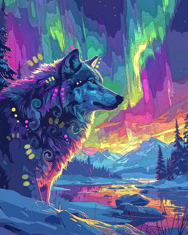 The Northern Lights Arctic Wolf Mini Print (Ltd. Edition) (010726)
