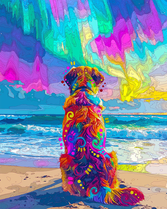 The Northern Lights Beach Retriever Mini Print (Ltd. Edition) (031626)