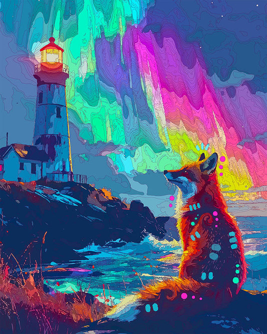 The Northern Lights Lighthouse Fox Mini Print (Ltd. Edition) (030326)